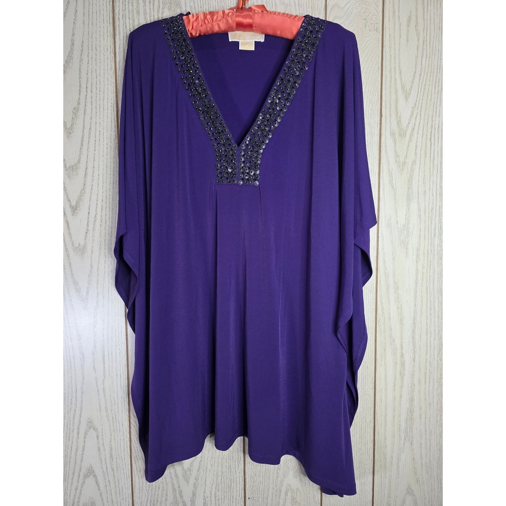 Michael Kors Purple Embellished V-Neck Dolman Kaftan Top Plus Size 1X